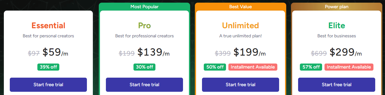 Ezycourse Pricing Screenshot