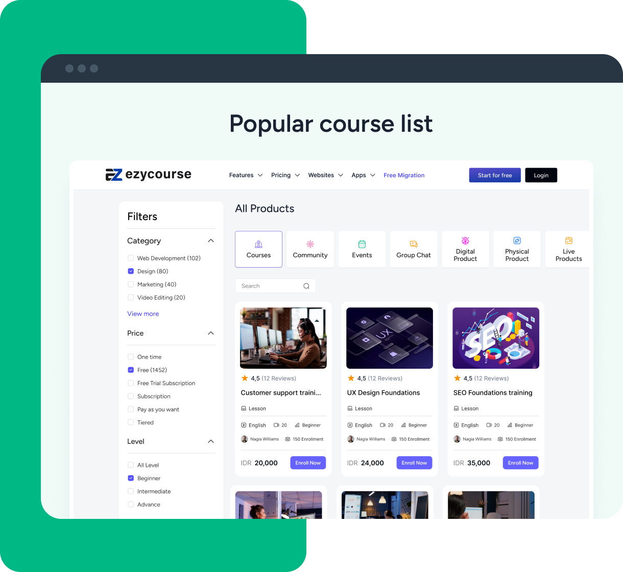 ezycourse popular course list preview