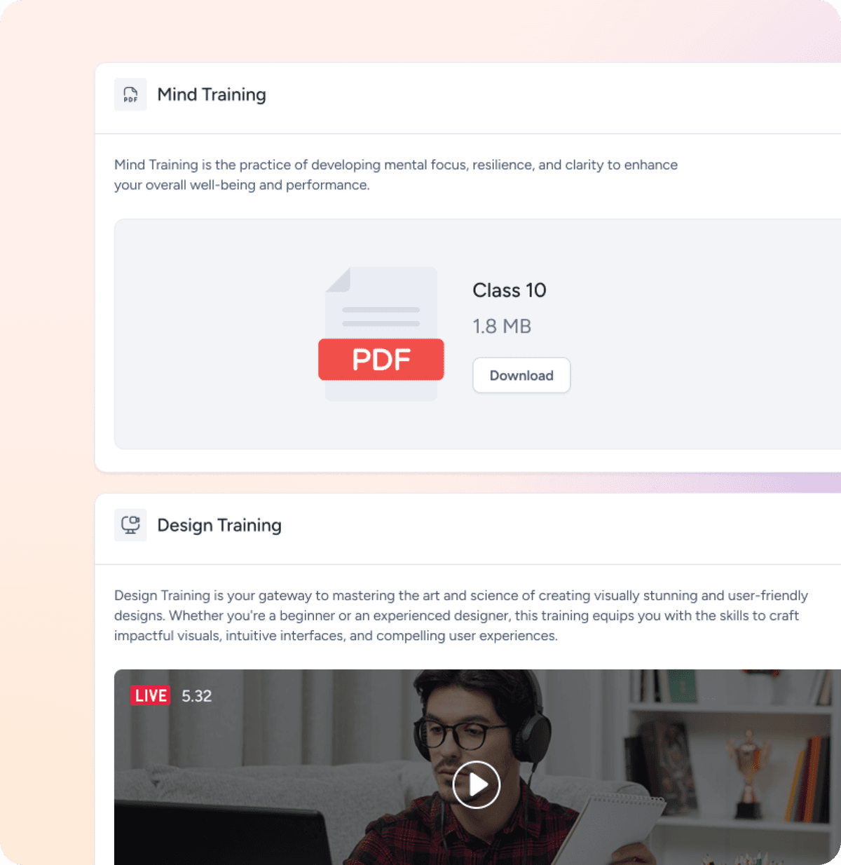 Training materials interface