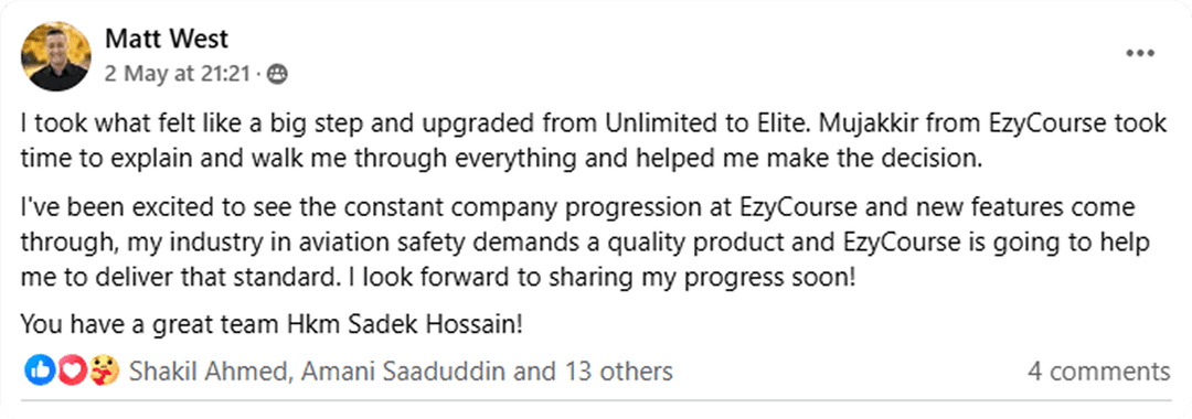 ezycourse comment