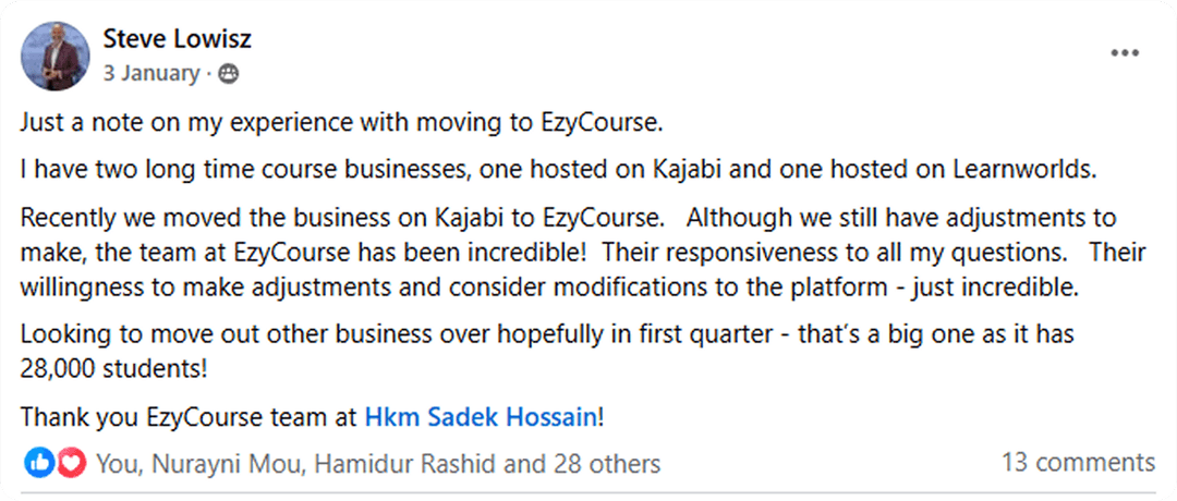 ezycourse comment