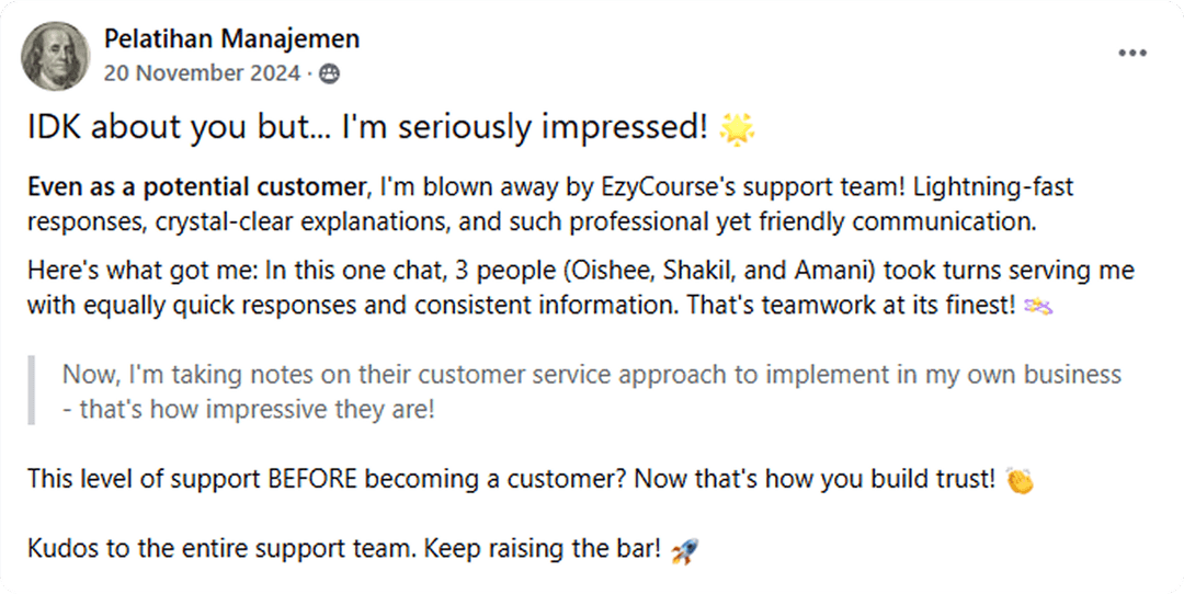 ezycourse comment